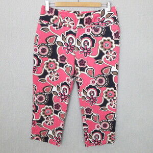 Madison Capri Pants Womens 4 Pink Floral Cropped Belt Loops Vibrant Summer Chic